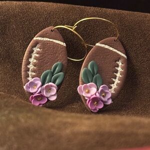 Brown Football Earrings with Floral Design